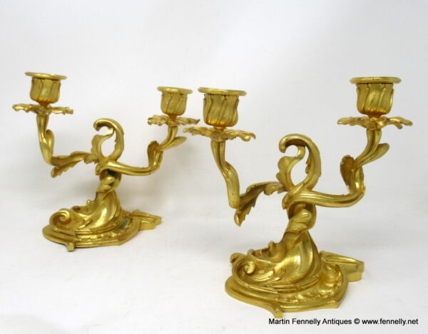 824 Sold Antique Pair French Ormolu Dore Bronze Twin Light Candelabra Candlesticks 19 Ct