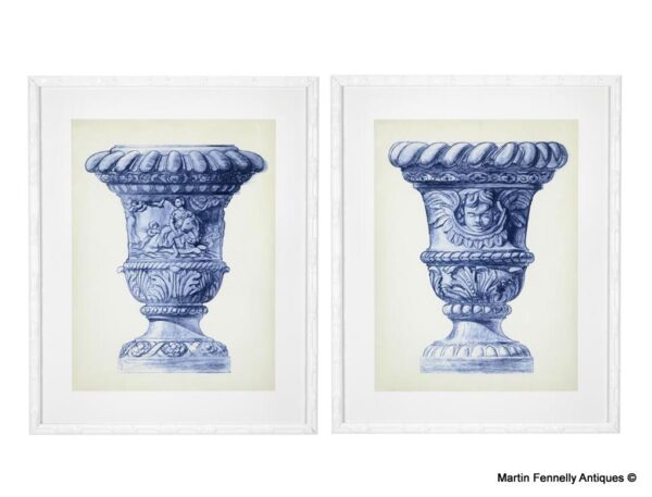 M075 Sold The Palace Urns Prints Set Of 2 White Bamboo Frames