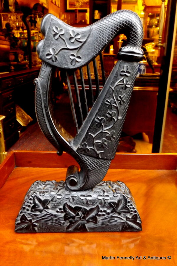097 Sold Hand Carved Bog Oak Irish Harp Late 19th Ct - Irish