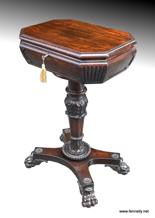 486 Sold Antique English Regency Rosewood Fitted Tea Poy Circa 1820