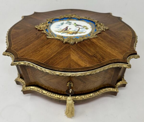 086 Sold Antique French Ormolu Kingwood Sevres Casket Jewelry Box Attrib. Vervelle