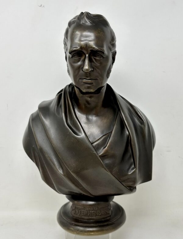 768 Antique Male Bronze Bust George Stephenson Railways Interest Edward William Wyon