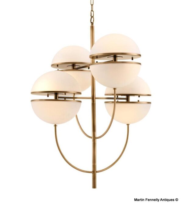 M102 Striking Modern Design Chandelier - Brass and Opaque Shades - Spiridon