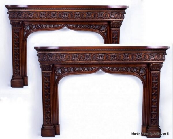 813 Sold Impressive Pair of Mahogany Chimney Pieces in The Pugin Style