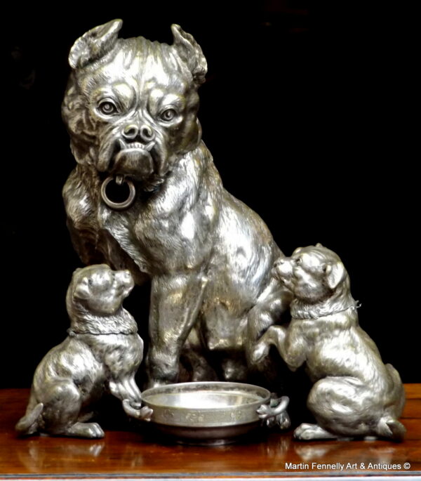 509 Sold Beautiful Bronze of French Bulldog and Pups - Circa 1890 - Humidor