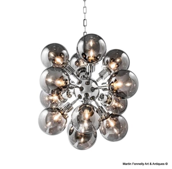 M059 Sold Vintage Smoked Shade and Nickel Sputnik Chandelier