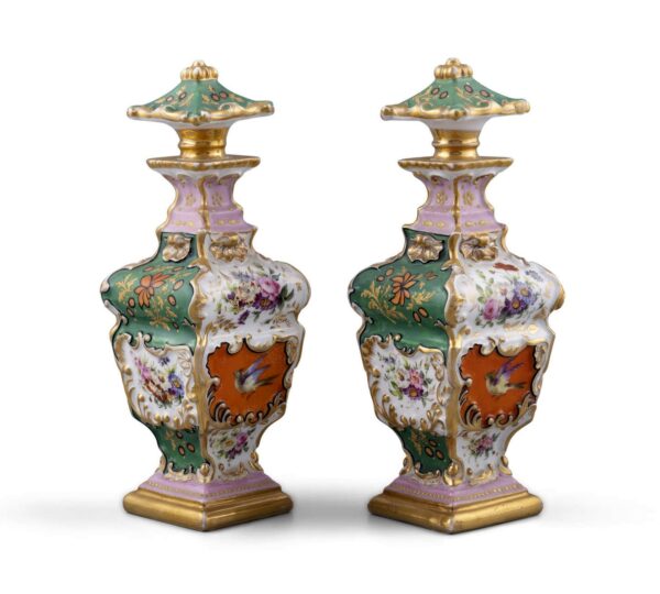 707 Sold Antique Pair French Porcelain Scent Perfume Bottles Jacob Petit Gilt