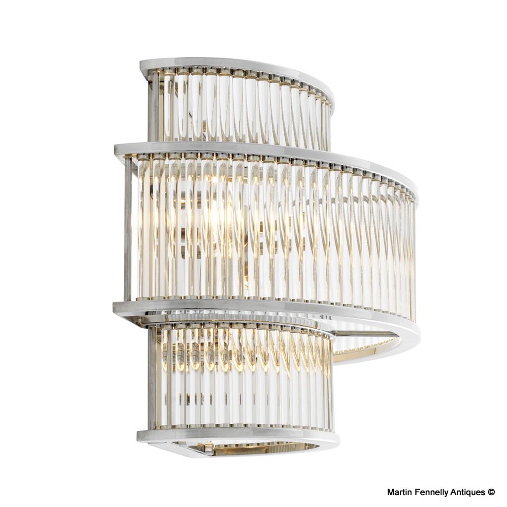M006 Pair of Nickel and Clear Glass Wall Lights - Art Deco Design - Image 3