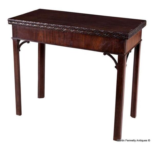 865 Superb George III Chippendale Period Mahogany Serpentine, Concertina Action Card Table