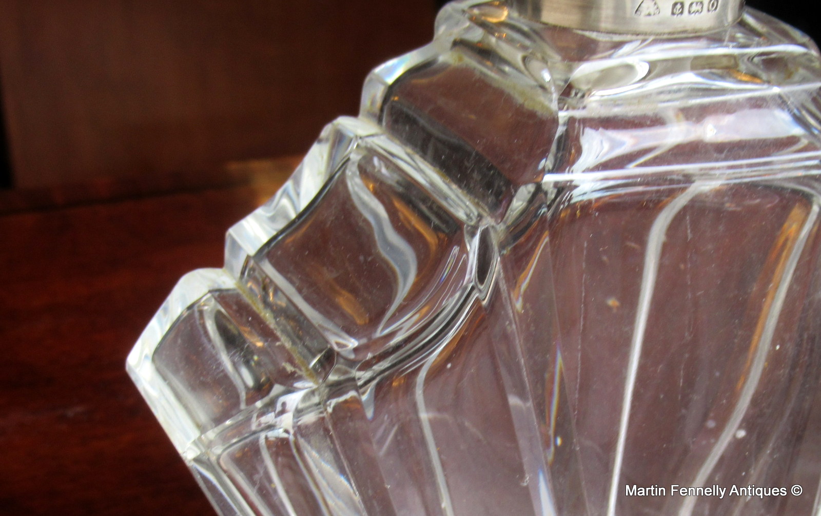 311 Sold Pair of Art Deco Crystal Decanters 1938 - Birmingham Silver Collars - Image 3