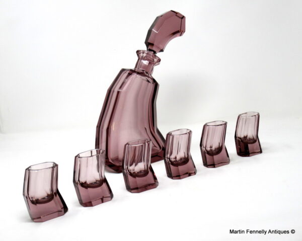 439 Rare Art Deco Decanter Set - Circa 1930 - Bohemian Amethyst - The Drunk Set