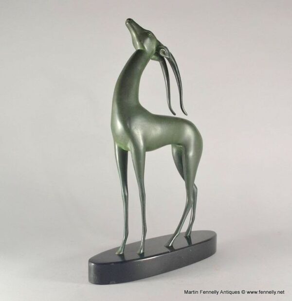 819 Sold Art Deco Bronze - Antelope on Marble Base - Signed Boisnoir