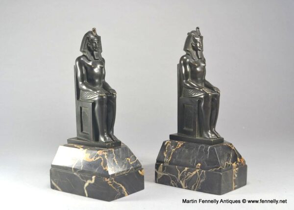 781 Sold French Pair of Bronze Egyptian revival bookends - Portoro Marble Bases