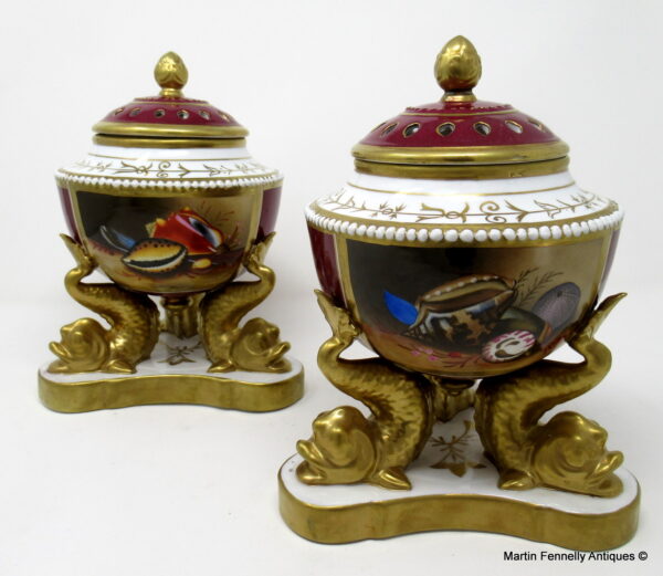 847 Sold Rare Pair Royal Crown Derby Gilt Potpourri Covered Urns 19thCt