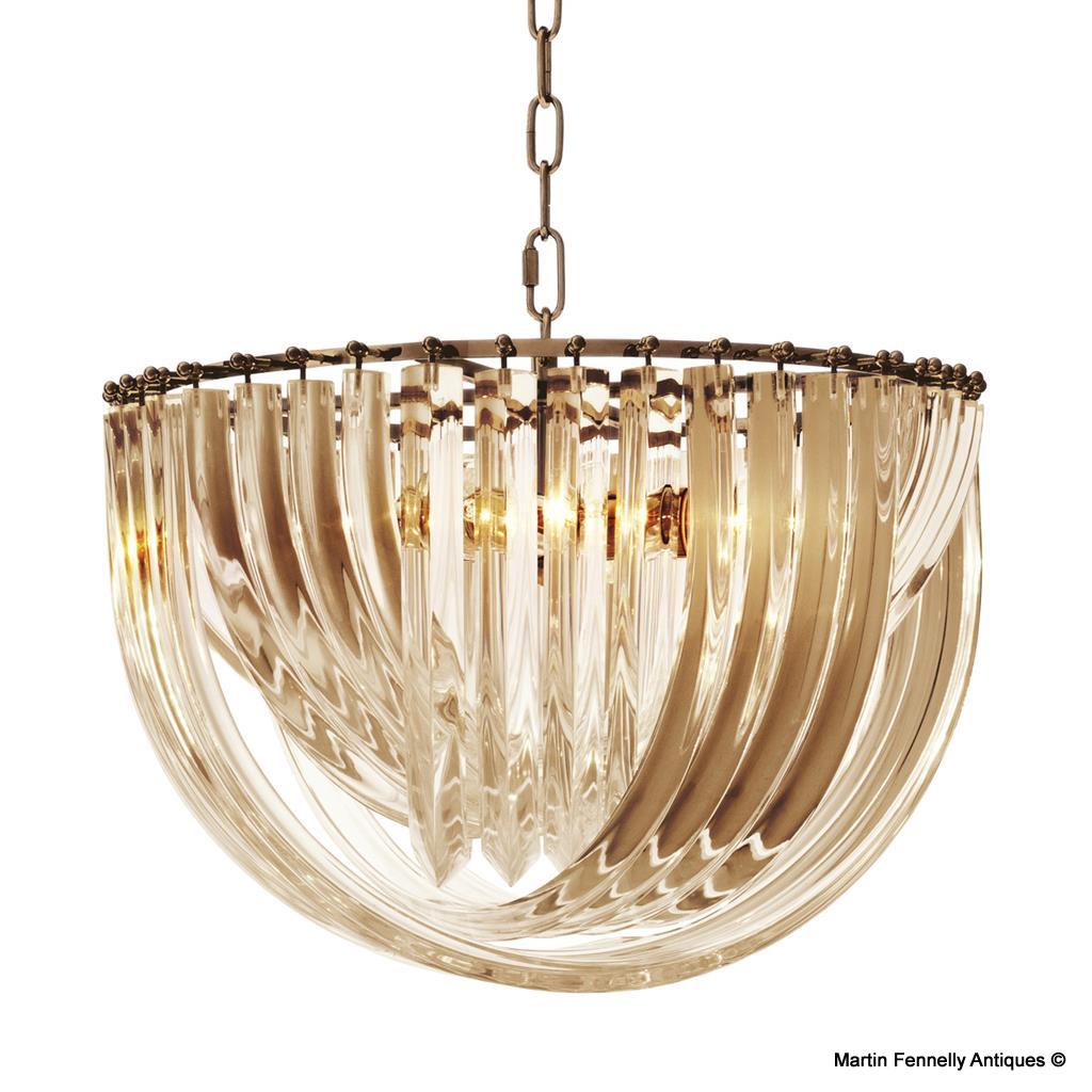 M103 Pair of Venini design Antique Brassl and Champagne Acrylic Chandeliers - Image 2