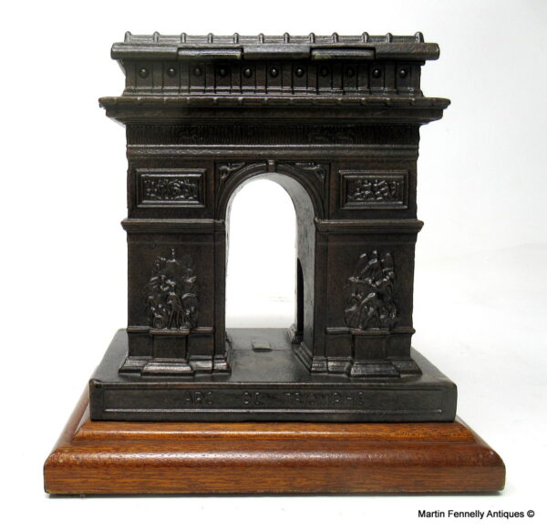 245 Sold French Bronzed Grand Tour Style Musical Table Casket Arc de Triomphe Circa 1900