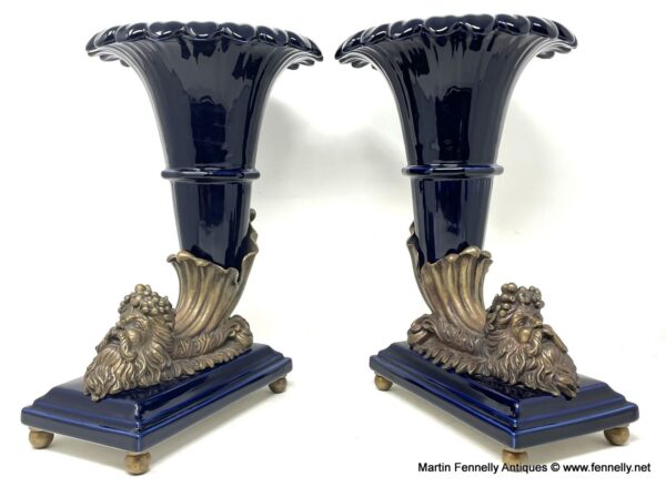 049 Superb Pair of Porcelain and Gilt Bronze Cornucopia - Italian