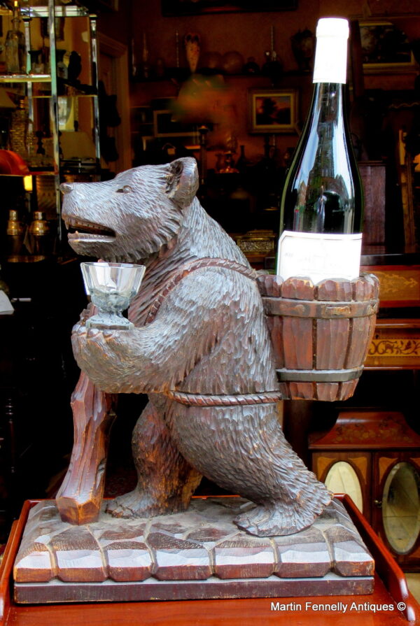 529 Sold Rare German Bear - Black Forest Carved Wood Tantalus - Circa 1880