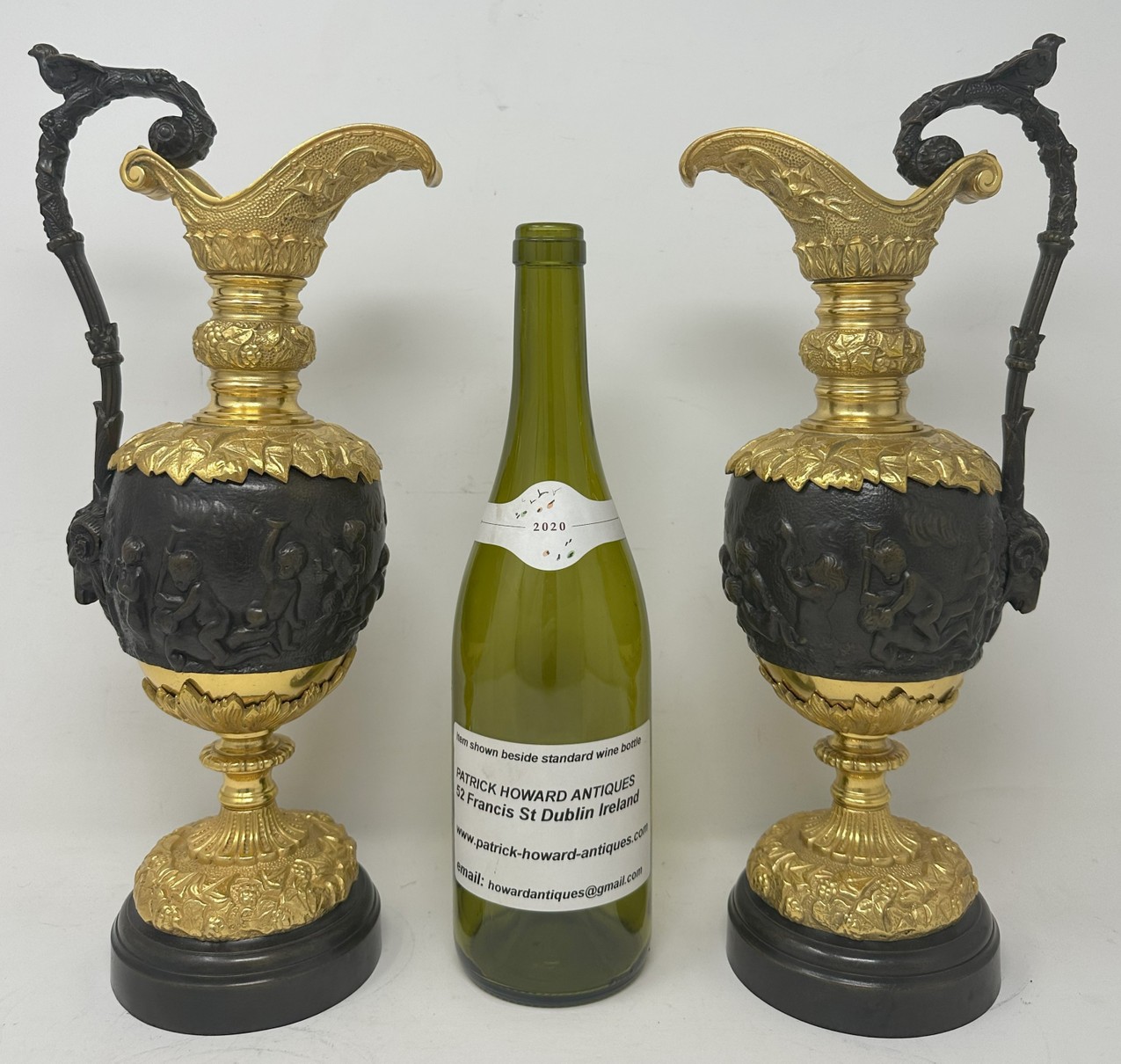 711 Sold Antique Pair French Bronze Ormolu Ewers Vases Manner of Claude Michel Clodion - Image 6