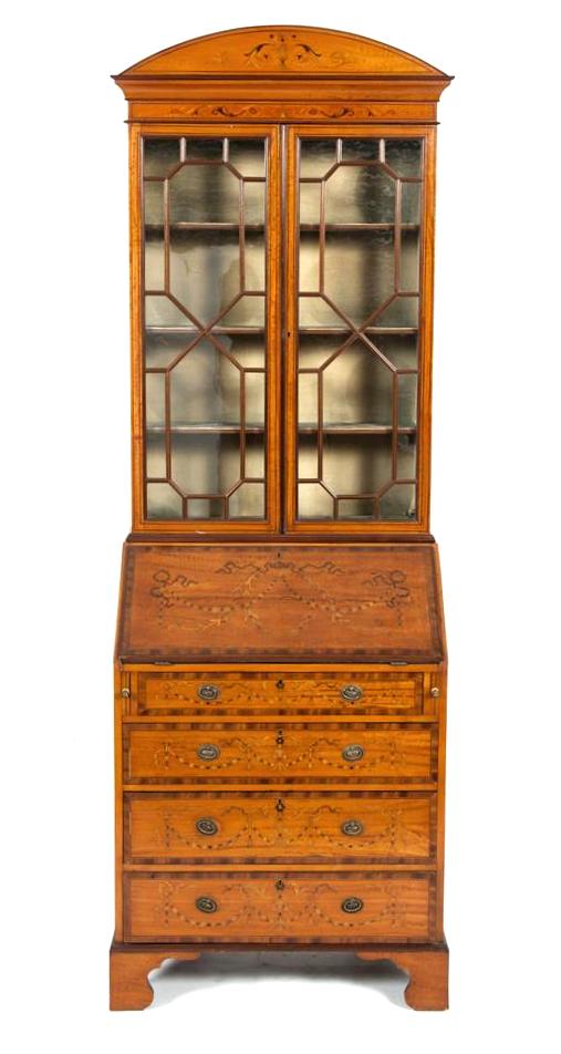 315 Sold Edwardian Bureau Bookcase - Satinwood - English