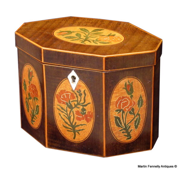 006 Sold Georgian Tea Caddy - English - Circa 1780 - Mahogany and Inlaid