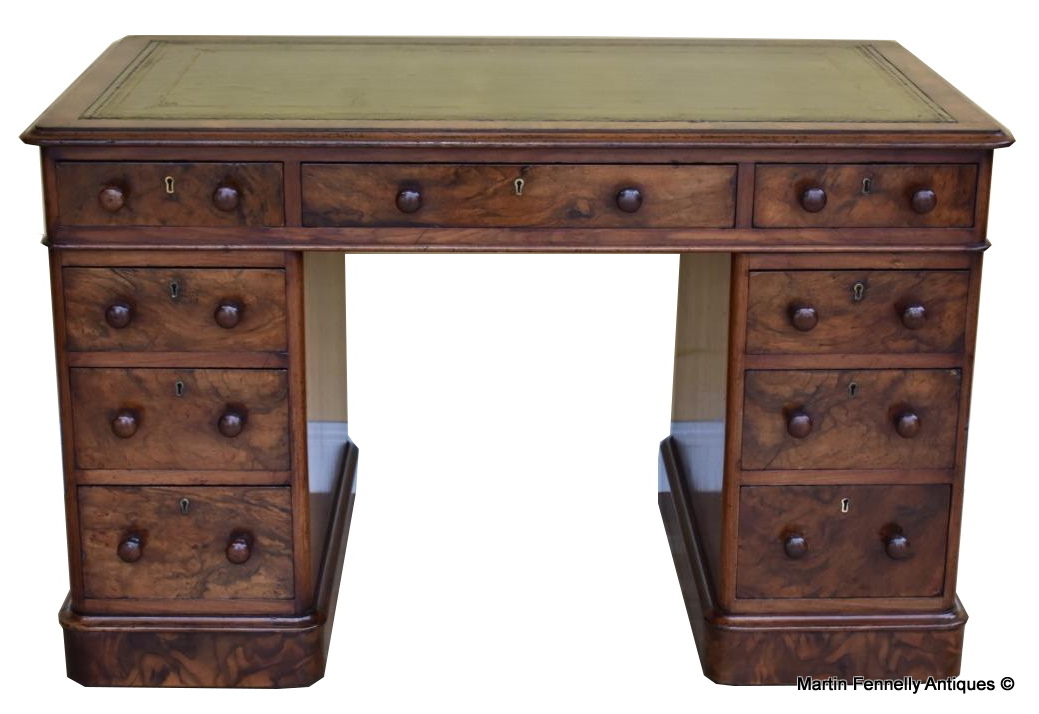 344 Sold Superb Burl Walnut Early Victorian Twin Pedestal Desk 19thCt - Image 2