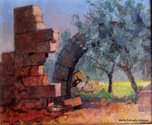 181 Sold Stunning Bob Brown Painting of a Village - Ruin Arch - Syria