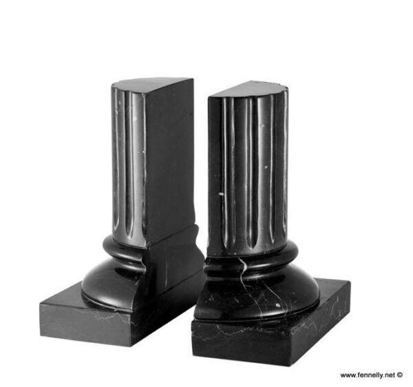 M165 Set Black Marble Bookends - Classical Column Themed