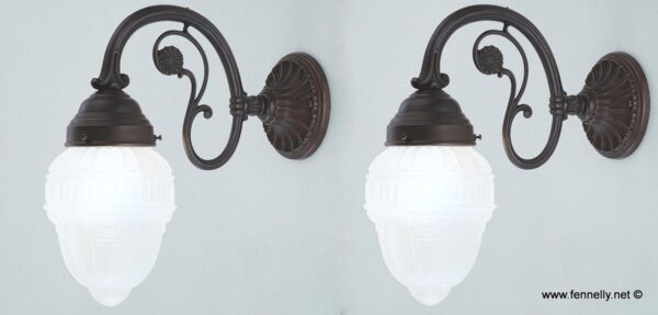 M183 Sold Pair Of Bronze Patinated and Opaline Shade Wall Lights