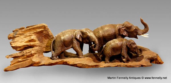 973 Sold Japanese Carved Wood 19th Century Elephant Sculpture