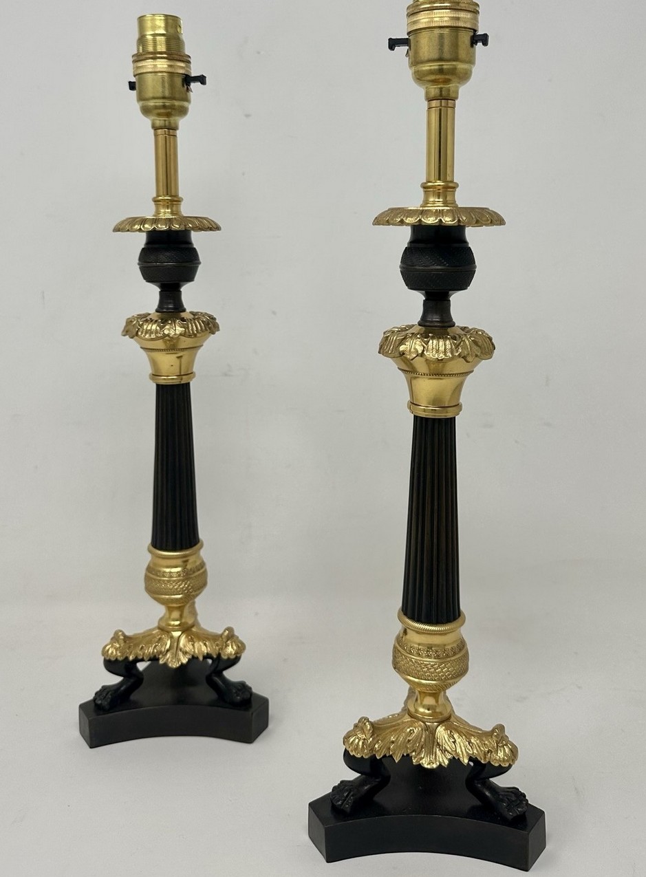 890 Antique Set Four French Doré Bronze Neoclassical Ormolu Candlesticks Lamps 19Ct - Image 3