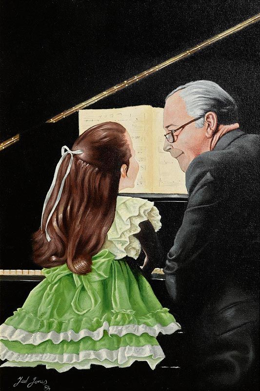 541 Ted Jones - Oil on Canvas - The Music Lesson - Signed and Dated