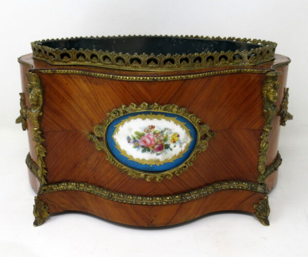 156 Sold Antique French Kingwood Jardinière Planter Centerpiece Sevres Porcelain Plaques