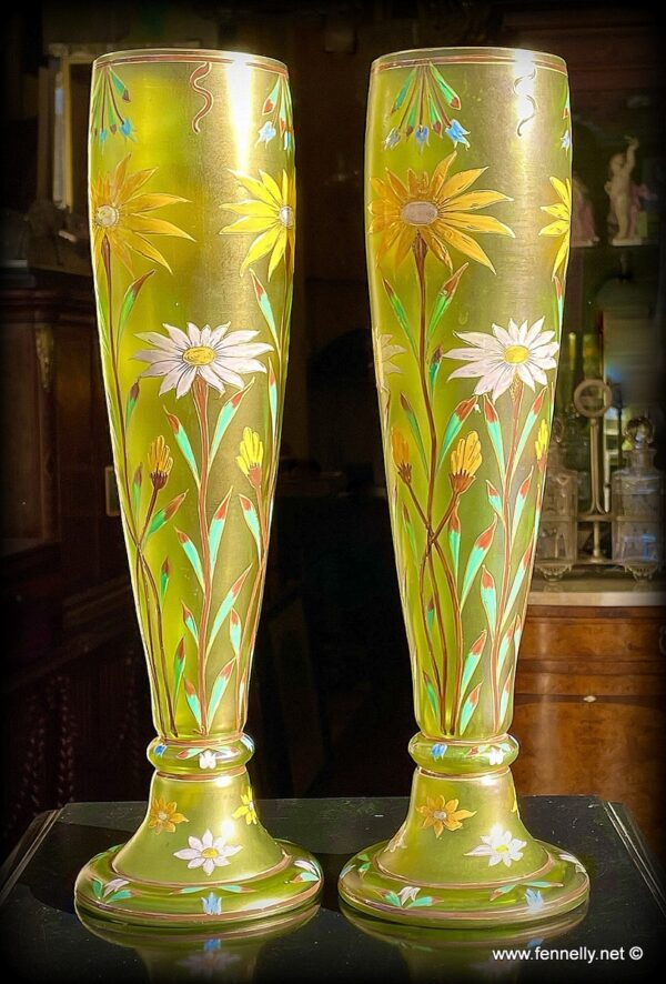 672 Sold Beautiful Pair Large Bohemian Art Nouveau Vase  Circa 1890