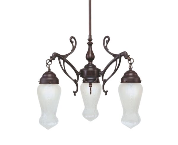 953 Sold Superb 3 Light Art Nouveau Chandelier - Bronze - German
