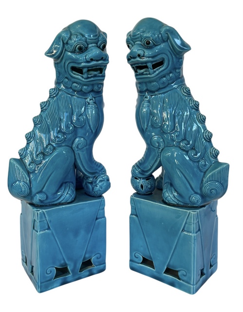 017 Pair Large Chinese Republic Period Porcelain Temple Foo Dog Figures