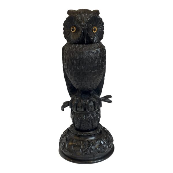 536 Fine Irish Bog Oak Hand Carved Owl poss. by Cornelius Goggin 19thCt