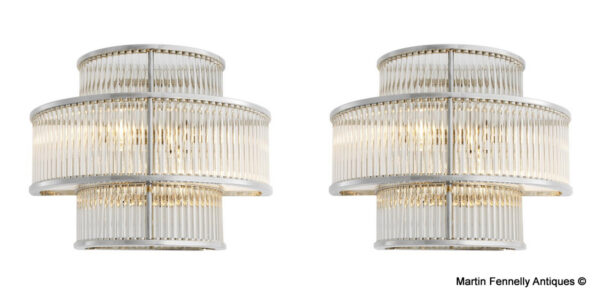 M006 Pair of Nickel and Clear Glass Wall Lights - Art Deco Design