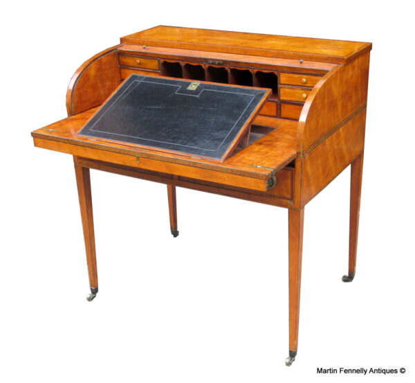 548 Sold Fine West Indian Satinwood Tambour Satinwood Cylindrical Bureau attrib. Gillows 18thCt