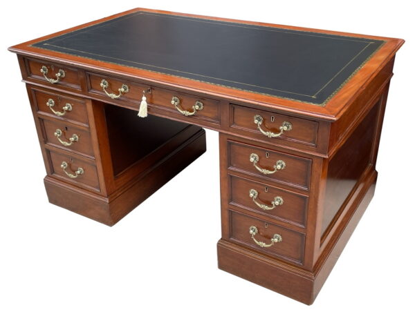 712 Sold Antique Victorian Twin Pedestal Kneehole Desk Brass Handles 19thCt