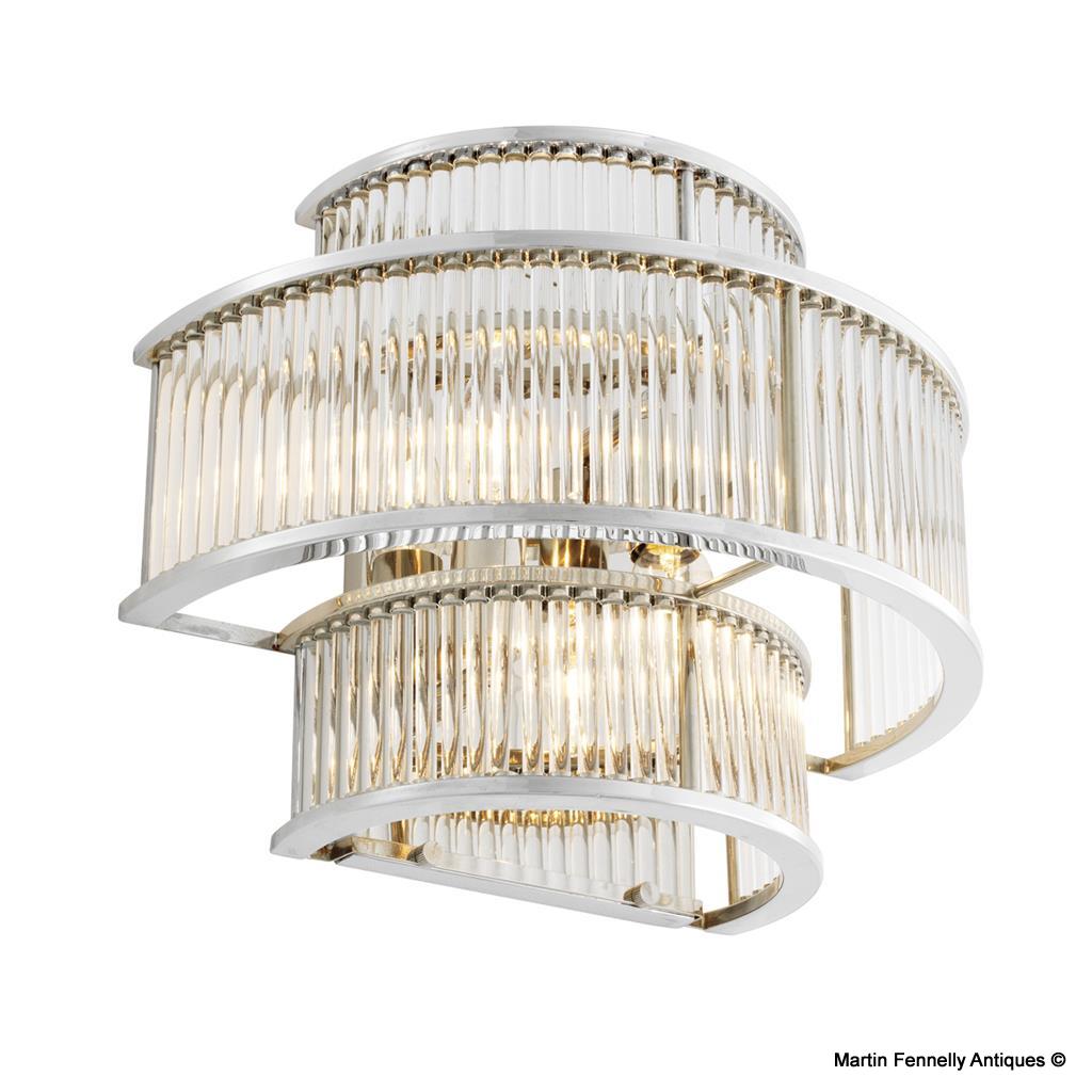 M006 Pair of Nickel and Clear Glass Wall Lights - Art Deco Design - Image 4