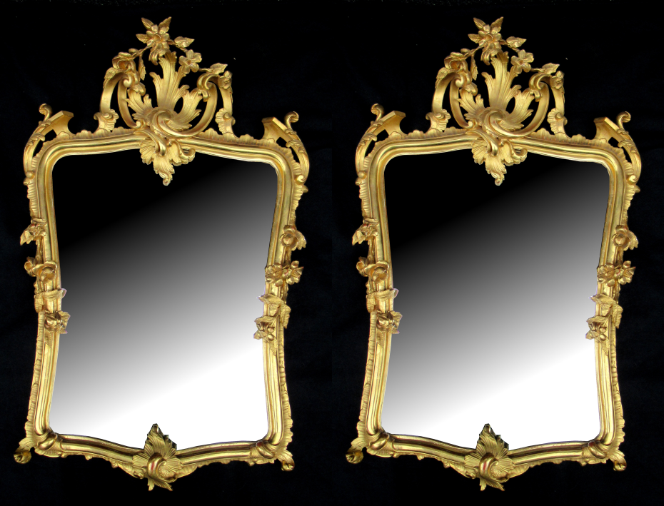 354 Fine Pair French Hand Carved Giltwood Pier Gilt Mirrors 19thCt