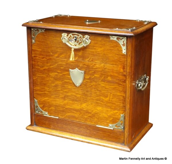 243 Edwardian Desk Cabinet - Circa 1900 - Oak and Brass - Lovely Condition