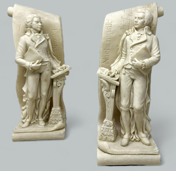299 Pair Vintage Musical Figural Sculptors Male Book Ends Wolfgang Amadeus Mozart