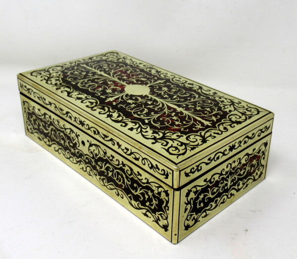 471 Sold Antique French Brass Inlaid Ebony Boulle Mahogany Jewellery Trinket Box Casket