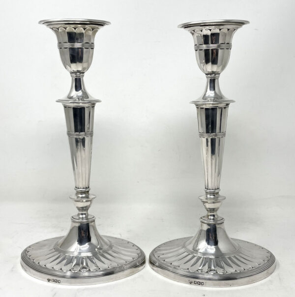 365 Sold Antique Pair English Sterling Silver Candlesticks Candelabra Adams Style 1896