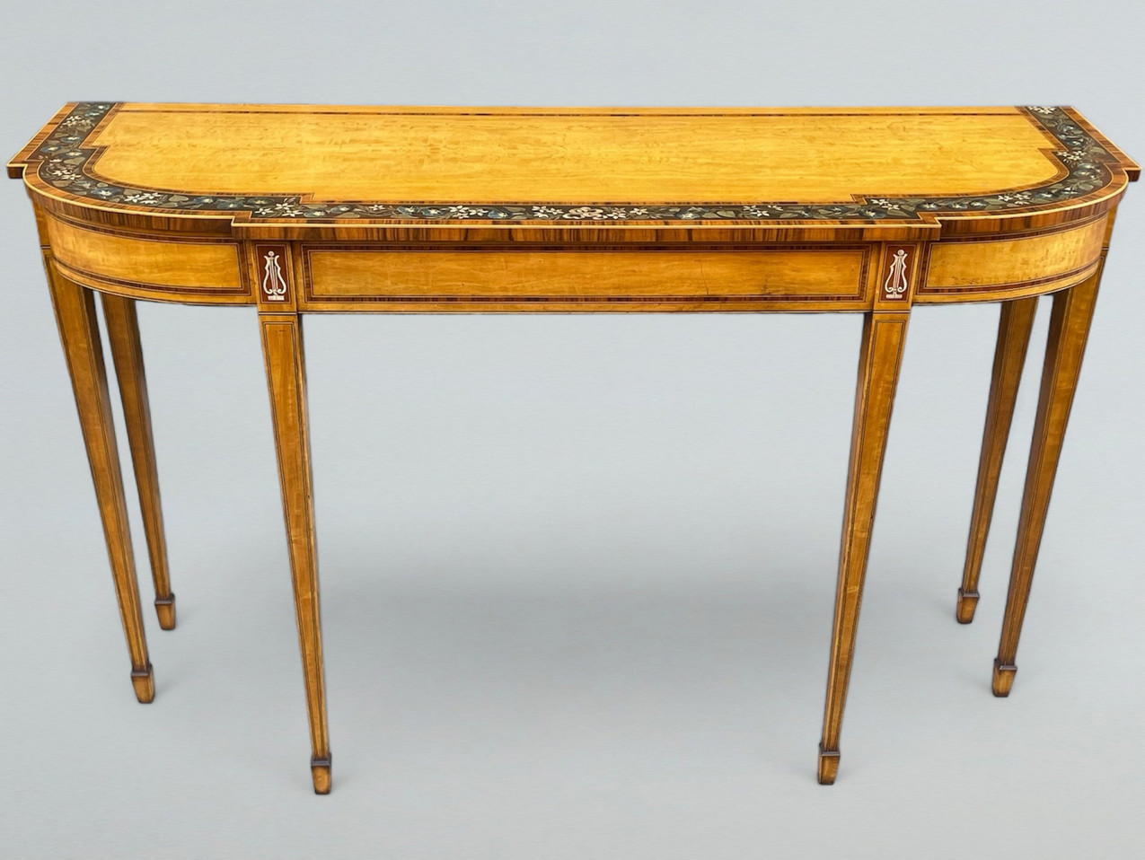 403 Antique Pair English Console Painted Satinwood Tables after Seddon - Image 4