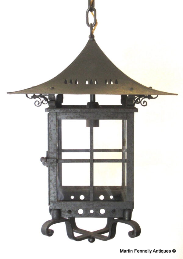 882 Victorian Heavy Wrought Iron Lantern - English - Circa 1890