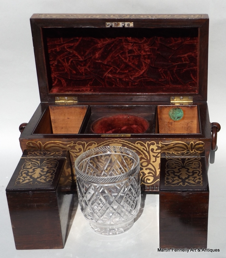 206 Sold Fine Regency Brass Inlaid Rosewood Tea Caddy by T Dalton London 19Ct - Image 6