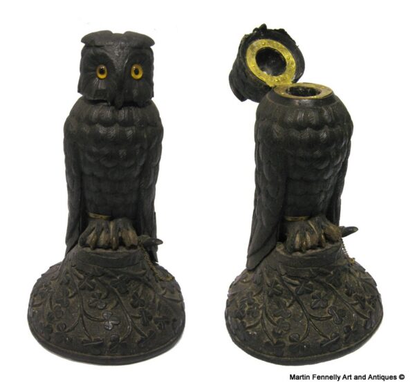 753 Sold Rare Large Bog Oak Hand Carved Irish Owl - Goggin of Dublin